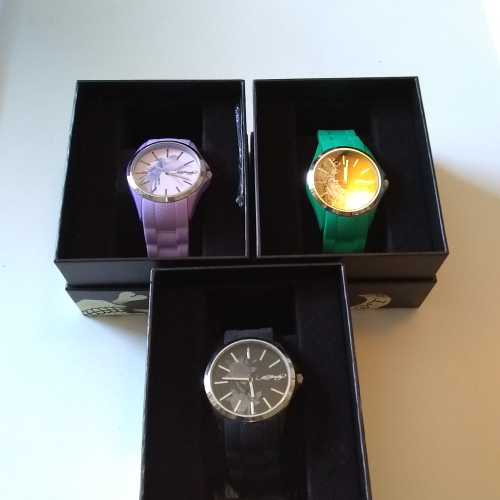 Bundle of 3 Vintage Ed Hardy watchs